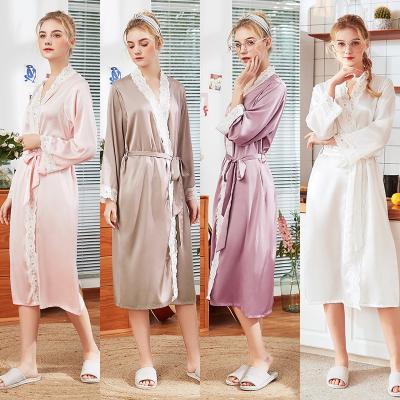 China Women Silk Luxury Robes Sexy Lace Satin Long Night Robe Silk Robe for sale