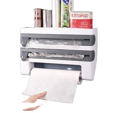 China 4 in 1 Multi Purpose Wall Mounted Kitchen Paper Towel Holder Cling Film Foil Cutter Dispenser for sale