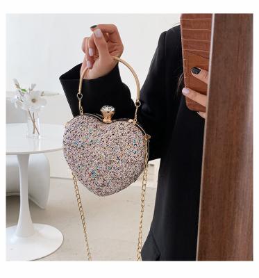 China Other 2022 Bling Bling Heart Luxury Bags Women's Clutch Handbags Ladies Chain Cross - Body Purse And Handbags For Girls for sale