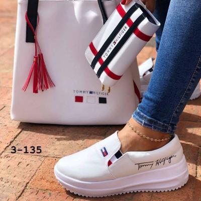 China Goods New Arrival 2022 Autumn Women Shoes Round Toe Thick Bottom Letter Printing Sportswear Style Ladies Fashion Shoes for sale