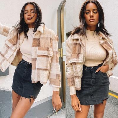 China 2021 Single Breasted Plaid Plush Fur Coat Faux Fur Coat Women Winter Single Breasted Jacket Breathable for sale