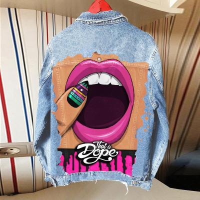 China Best Design Waterproof Women Long Sleeve Chaqueta Vintage Denim Coats High Quality Streetwear Fashion Cartoon Jeans Jacket Tops for sale