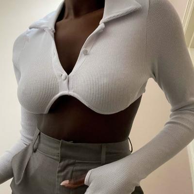 China 2022 fashion high quality long sleeve top spring fashionable QUICK DRY button crop sexy cardigan women's blouses and chest shirts for sale