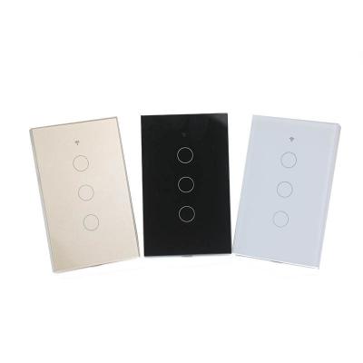 China Tuya Panel 3 Band Smart Wifi Touch Glass Lamp Switch Remote Control Home Wall Switches Wifi USA Smart Home Automation 21783 for sale