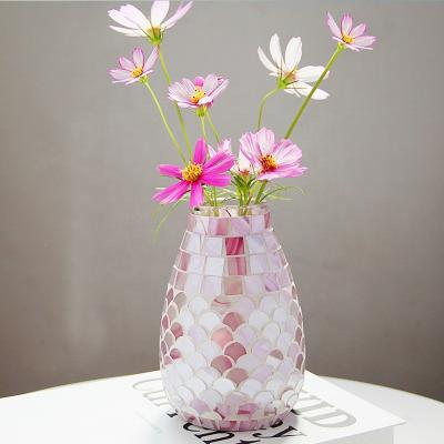 China 100% Handmade Natural Shell Vase Rustic Mosaics For Bouquets Wedding Decoration for sale