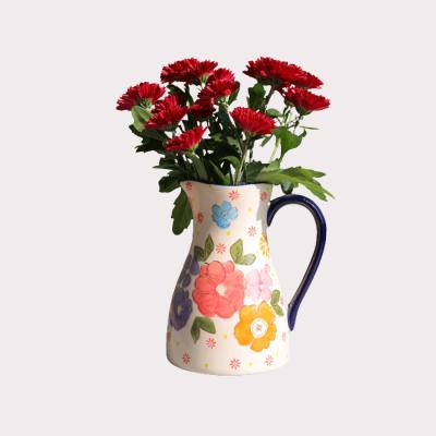 China (1300 Degrees) High Temperature Fired Multifunctional Pitcher With Decorative Ceramic Handle Jug For Flower Arrangements for sale