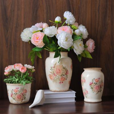 China Country Plant Flower Arragement Porcelain High Temperature Fired Rustic Artificial Vase (1300 Degree) For Room Decor for sale