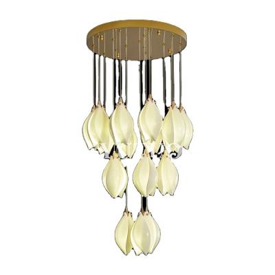 China Modern Duplex Stair Chandelier Villa Hanging Kitchen Art Ceramic Magnolia Petal Lamps for sale