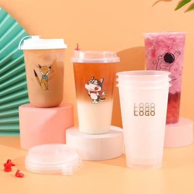 China Single wall plastic cups with custom logo printed 16OZ 24OZ 32OZ pp milk tea cup disposable clear plastic cup for sale