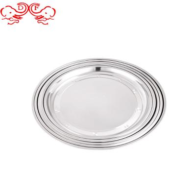 China Sustainable DF trading house cheap price stainless steel round dinner plate serving tray shallow tea tray restaurant hotel fruit plate for sale