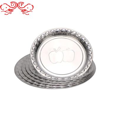 China Home.Restaurant.Bar.Hotel.Wedding DF trading house hot selling Stainless steel plate round tray with apple design serving tray fruit plate apple tray manufacture for sale