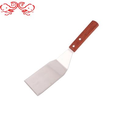 China Sustainable DF Trading House Wholesale Pizza spatula with woood handle Cooking Serving Tools Stainless steel chip shovel Hamburger Turner for sale