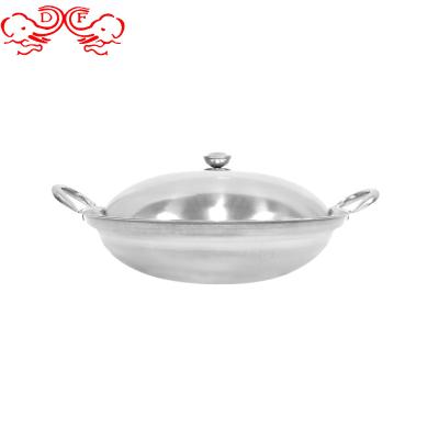 China Sustainable DF Chamber Of Commerce Small Stainless Steel Hot Pot With Round Bottom And Cover Frying Wok Pan Cooking Wok Two Handle Chinese for sale