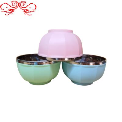 China Factory Stocked DF Chamber of Commerce Wholesale Double Layers Thicken Stainless Steel Soup Bowl Color Salad Mixing Noodle Rolls Colorful for sale