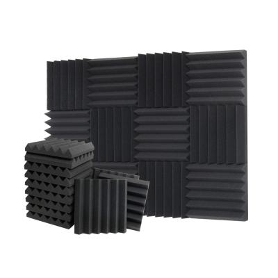 China 12 Pack Polyurethane Materials Beveled Fireproof Panel Fireproof Wall Tiles Home Studio 2 Inch Acoustic Foam Sound Proof Black Wedge for sale