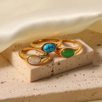 China New Arrivals Turquoise Smart Ring Gold Plated Stainless Steel Lead Free Nickel Free Rings Jewelry Women Accessories for sale