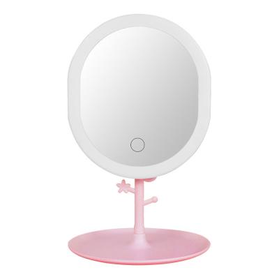 China Customized Wholesale Customized Stand Oval Led Light Cosmetic Portable Desktop Beauty Mirror LED Makeup Mirror Extra Light for sale