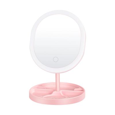 China New Design Custom Cute Vanity Makeup Mirror Desktop Stand Illuminated Cosmetic Lighted Led Oval Makeup Mirror Portable Mirror for sale