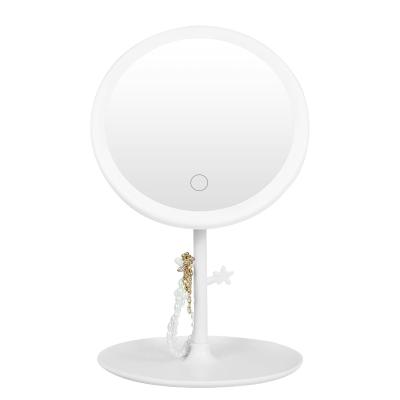 China Custom Led Portable Beauty Desktop Touch Screen Makeup Mirror With Led Flat Mirror Light Small Smart Circular Mirror for sale