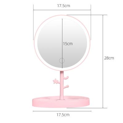 China Custom Multi-Function Led Tabletop Makeup Mirror With Storage Tray USB Charging Beauty Cosmetic Mirror for sale