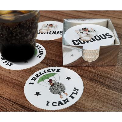 China Custom Color Print Empty Drink Cup Bar Viable Use Absorbent Paper Coasters Paper Drink Coasters for sale