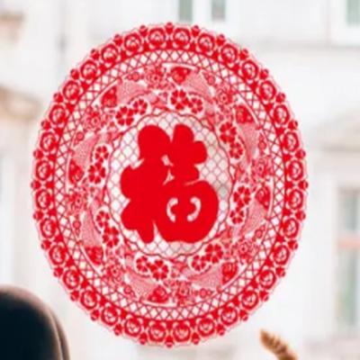 China Red Color Recycled Wall Sticker Chinese Style Paper-Cutting Custom Printing Wall Sticker for sale