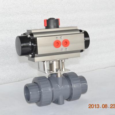 China PVC UPVC General Plastic Double Unions Pneumatic Operated Ball Valve 2 Way for sale