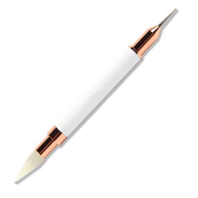 China Nail Art Carving Pen Brushes Silicone Rose Gold Dotting Brush Gel Nail Art Head Grip Salon Tool for sale