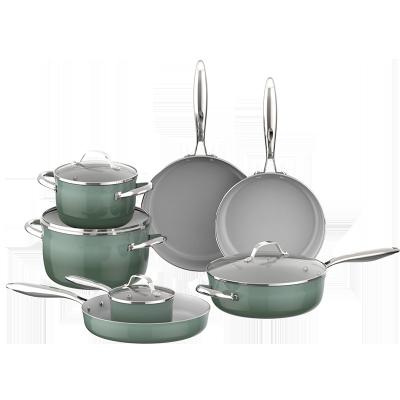 China ASD High Grade Sustainable 2022 Cookware Set Non Stick Blue Green Color Milk Pot Soup Pot Frying Pan Cooking Set for sale