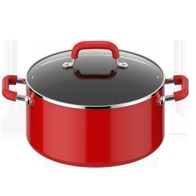 China Sustainable High Quality ASD Non Stick Aluminum Coating Casserole Cookware Pot Casserole Soup Red Pot With Glass Lid for sale