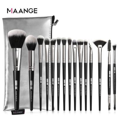 China Angular Blush Makeup Tools Plastic Handle 15pcs Private Label Cosmetic Makeup Set Brush With Bag for sale