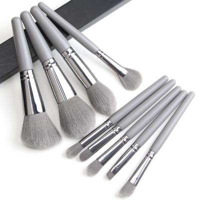 China Angular Blush Luxury Plastic Handle Face Makeup Brushes Nylon Natural Hair Makeup Set Brush 9pcs for sale