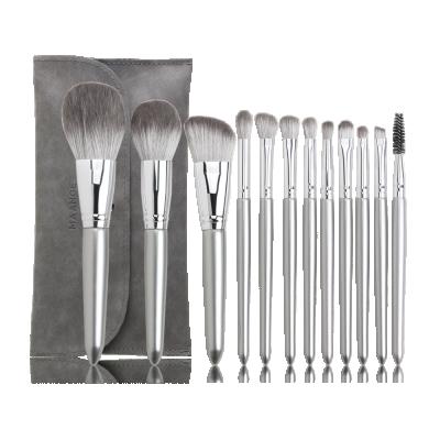 China OEM High Quality Durable 12pcs Makeup Brush Set Premium Silver Handle for sale