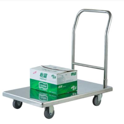 China Stainless Steel 201/304 Stainless Steel 300 Kg Foldable Mute Hand Platform Trolley Trolley Folding Heavy Duty Industrial Shopping Trolleys Carts for sale