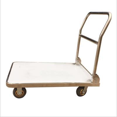 China Stainless Steel 201/304 Stainless Steel 500 Kg Foldable Mute Hand Platform Trolley Trolley Folding Heavy Duty Industrial Trolleys for sale