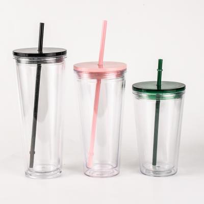 China Hot Sales 16oz 24oz DOUBLE WALL Tumbler Clear Cups Plastic Snow Globe Tumbler With Lid And Straw for sale