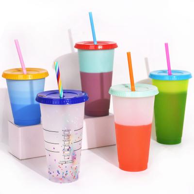 China 24 oz Magic Newest Color Changing Marble Swirls Sustainable Logo Reusable Plastic Cups With Custom Lids for sale