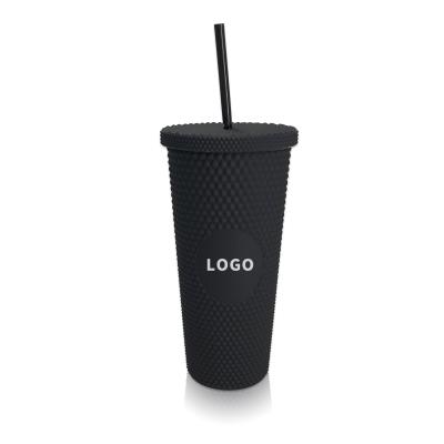 China 2021 Matte Black Studded Tumbler Custom 24oz Double Wall Disposable Reusable BPA Star Cold Cups With Lid And Straw for sale