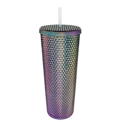 China 2021 New 24OZ Durable Durian Grid Matte Water Cup Plastic Coffee Custom Mug Studded Tumbler With Straw for sale