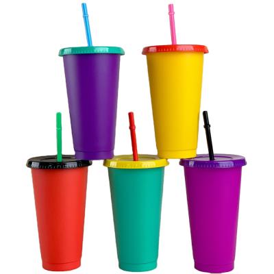 China 2021 Viable 16/24OZ Color Changing Plastic Cold Water Cup BPA Free Color Changing Straw Cup For Summer for sale