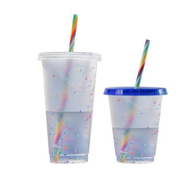 China 16oz/24oz Amazon Hot Selling Viable Custom Logo Confetti Color Changing Mugs With Lids Straws for sale