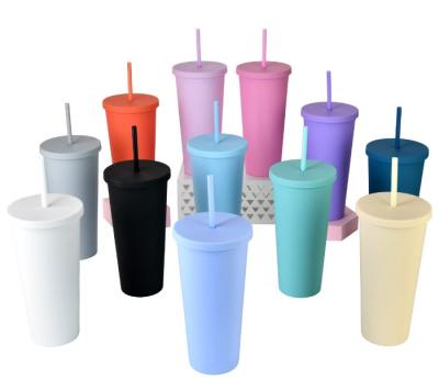 China Viable White 16oz Plastic Acrylic Skinny Logo Tumblers Cold Drink Tumbler Cups With Lid And Straw for sale