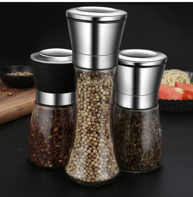 China Household Outdoor Manual Glass Powder Granule Black Pepper Sea Salt Stainless Steel Granule Grinding Bottle for sale