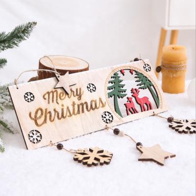 China Nordic Christamas Home Decor Christmas Ornaments Hollow Out Card Wooden Hanging Door Letter Christmas Angel Snowflake Hanging Welcome Sign for sale