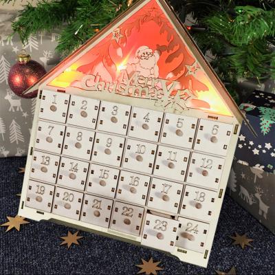 China Christamas Home DIY Decoration Christmas Advent Calendar Handmade Wood with LED Light Christmas Decoration for sale