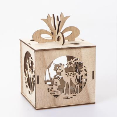 China 2020 China Christmas Gifts Laser Cut Wooden Boxes With LED Light for sale