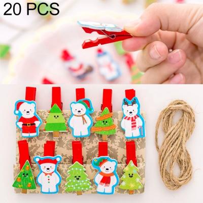 China Small Christmas Clip China Wooden Photo Clip Creative Photo Wall Clip With String for sale