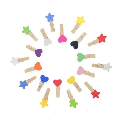 China China Peach Heart Star Flower Primary Color 3.5cm Wooden Clip | Wooden Photo Clip | Wedding Decoration Wood Clip for sale