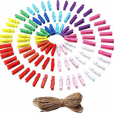 China Europe 50 Pcs Colorful Wooden Pegs With Hemp Rope for sale