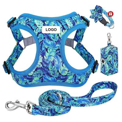 China Viable OEM Factory Customized Logo Customized Pattern Adjustable Soft Mesh Padded Reversible Dog Harness for sale